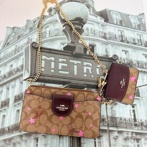 Coach C7288 Poppy Crossbody With Card Case With Disco Star Print IN Brown - Picture 2 of 5